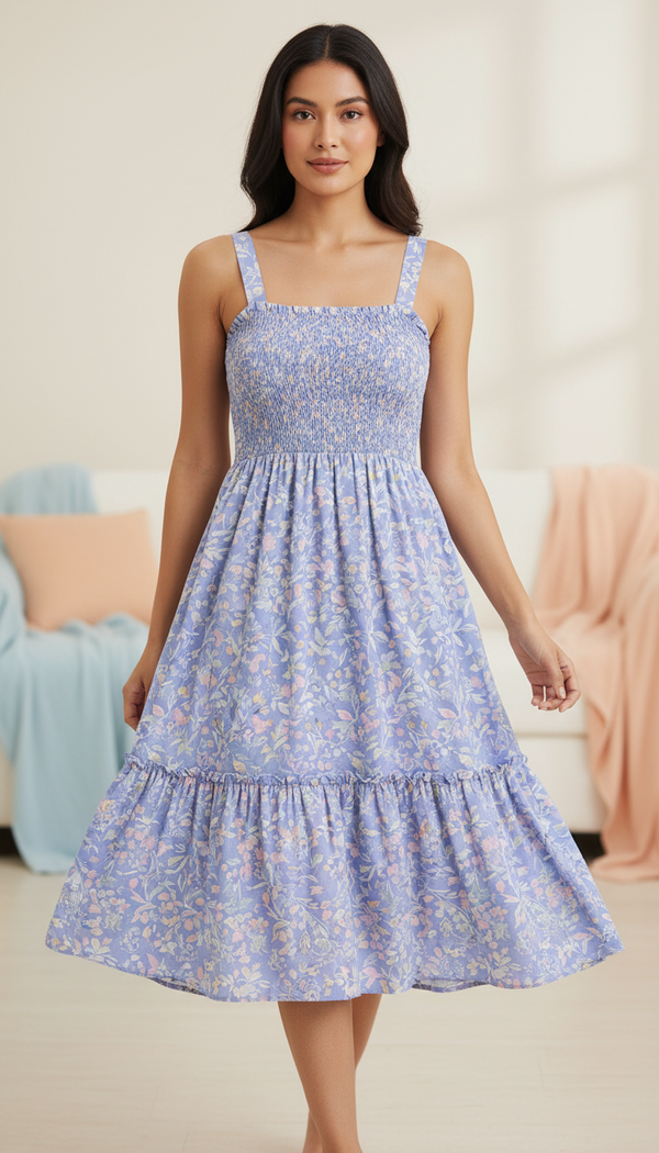 Periwinkle Print Smocked Sundress
