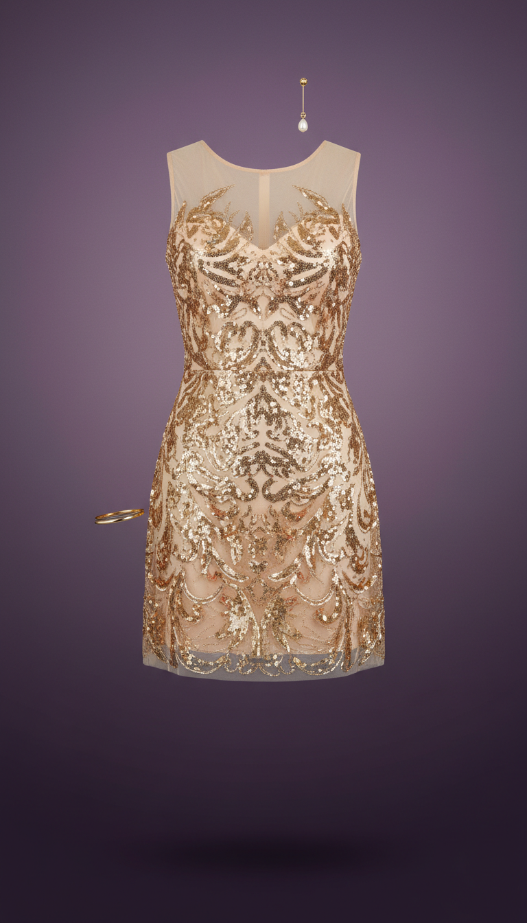 Embellished Mesh Mini Dress