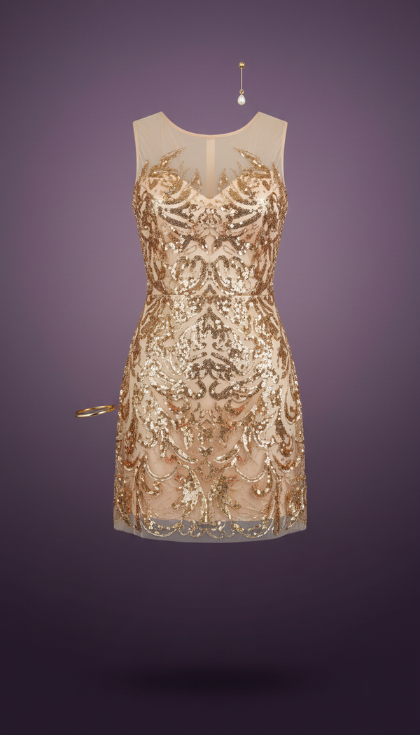 Embellished Mesh Mini Dress