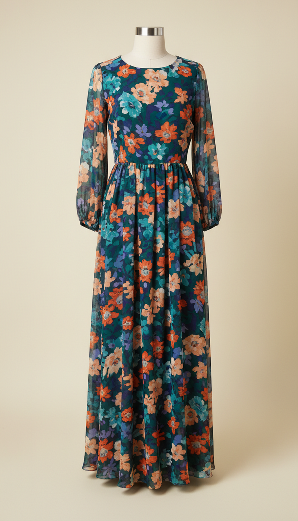 Dark Turquoise Floral Dress